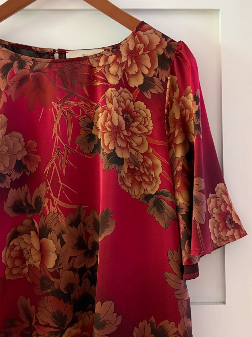 Monk & Lou Floral Short-sleeved Blouse - Red - Size large